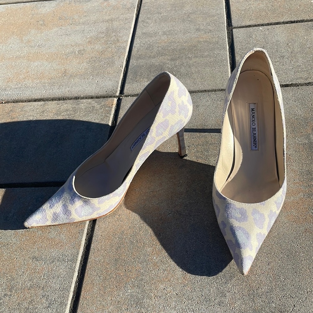 Manolo Blahnik Canvas Animal Print Pumps